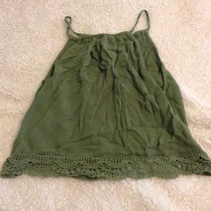 Green halter crop top with crochet bottom